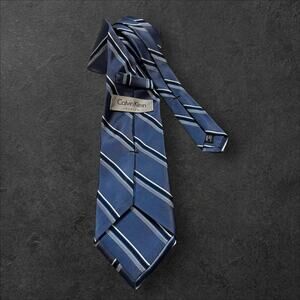 Calvin Klein Men's Premium Blue Regimental Stripe Stitch Tie 100% Silk